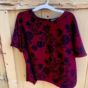 A burgundy blouse is open from the back.